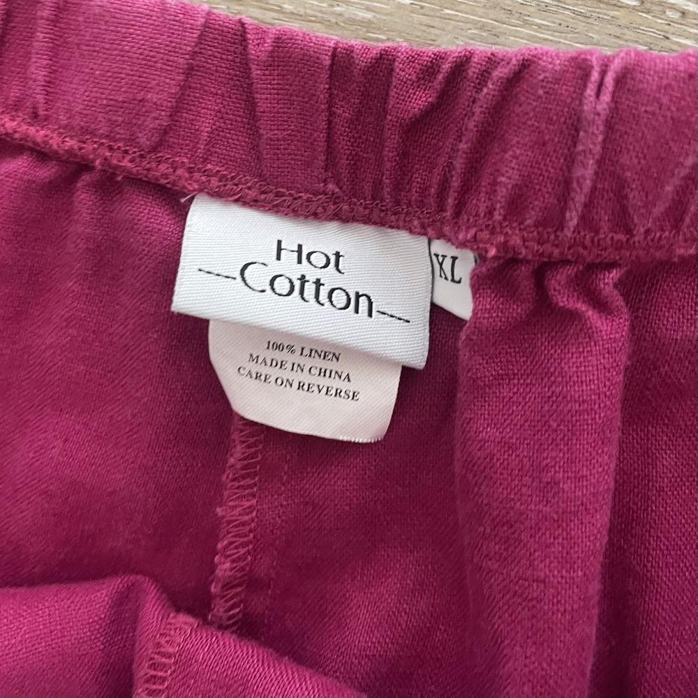 Hot Cotton Magenta Linen Pants XL Straight Leg Pull-On Elastic Waist - Picture 5 of 7